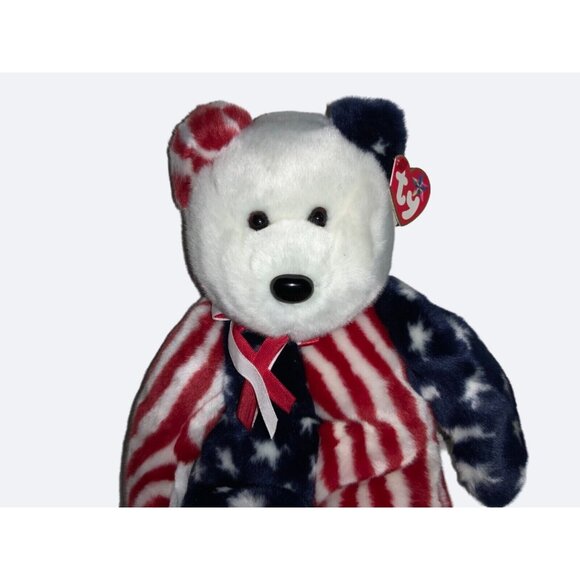 Ty Original 14" Beanie Buddy Baby "Spangle" Red White Blue Stars Retired - Picture 2 of 9